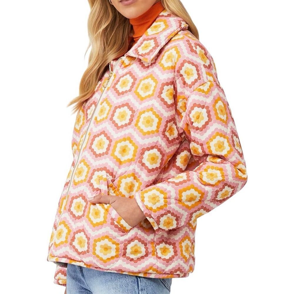 Show Me Your Mumu BOHO Powder Puffed Honeycomb Daisy Bomber Jacket - Picture 3 of 14